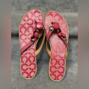 Y2K Coach Pink Signature Jacquard Flip Flop Sandals Women’s 11B Mallcore Mcbling